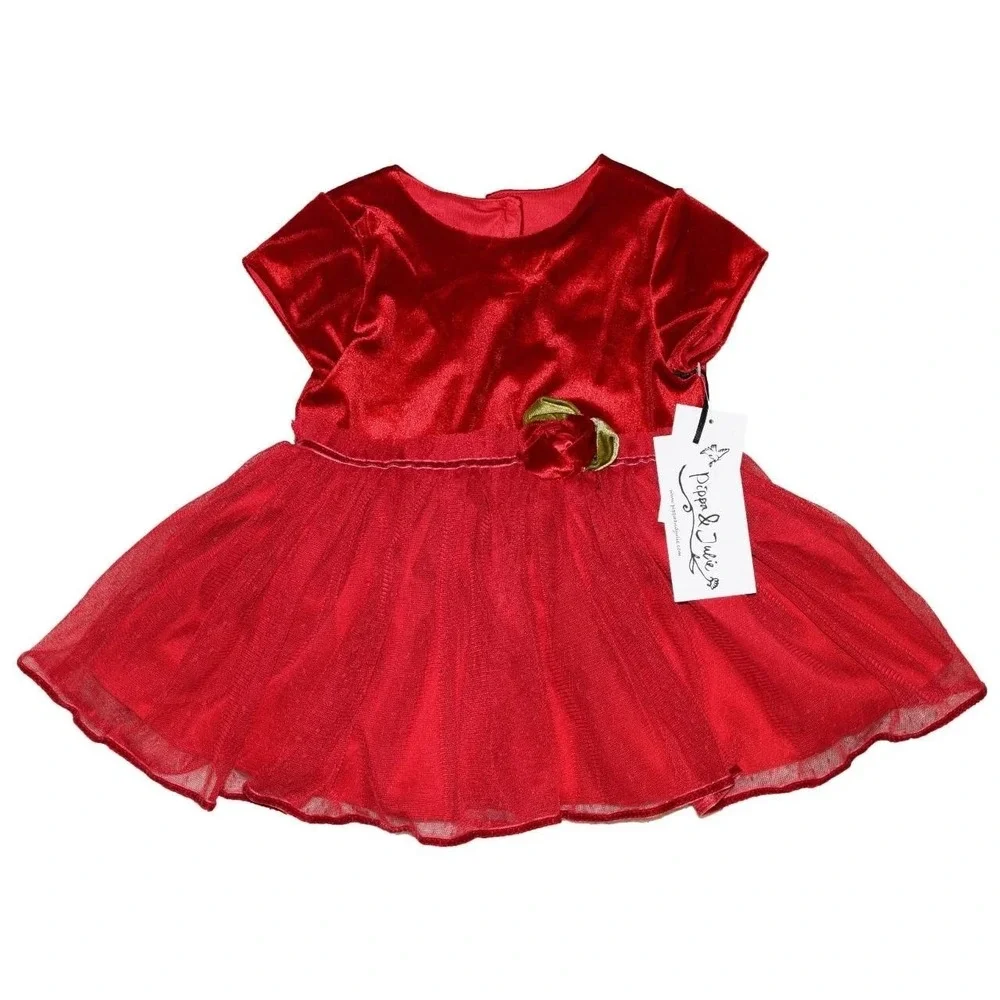 NWT Pippa & Julie 3T Red Velvet Tulle Holiday Dress & Leggings Set Girls